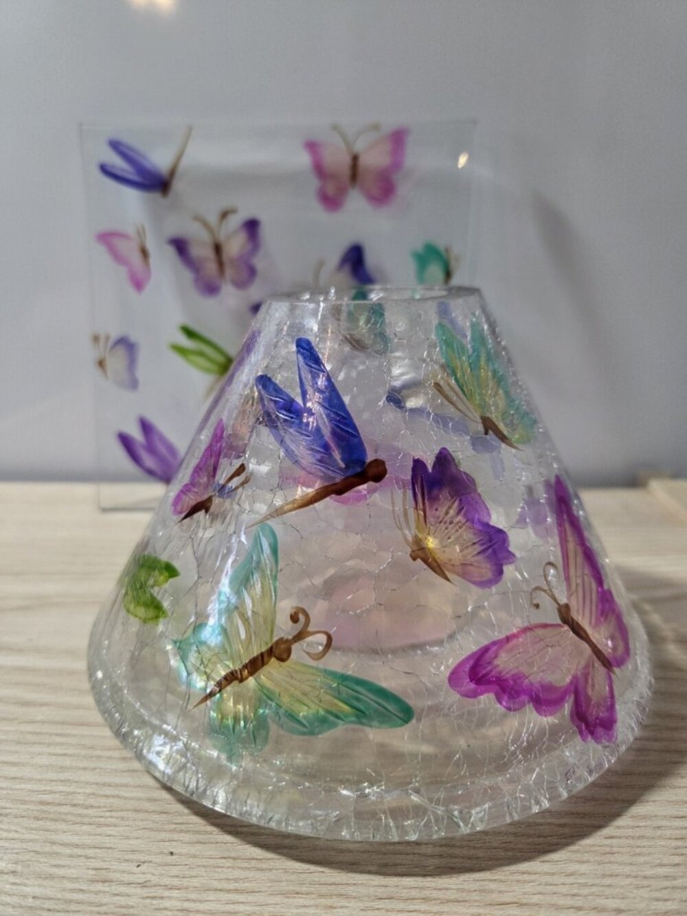 Yankee Candle 2012 Crackle Glass Butterfly Dragonfly Candle Shade & Square Plate